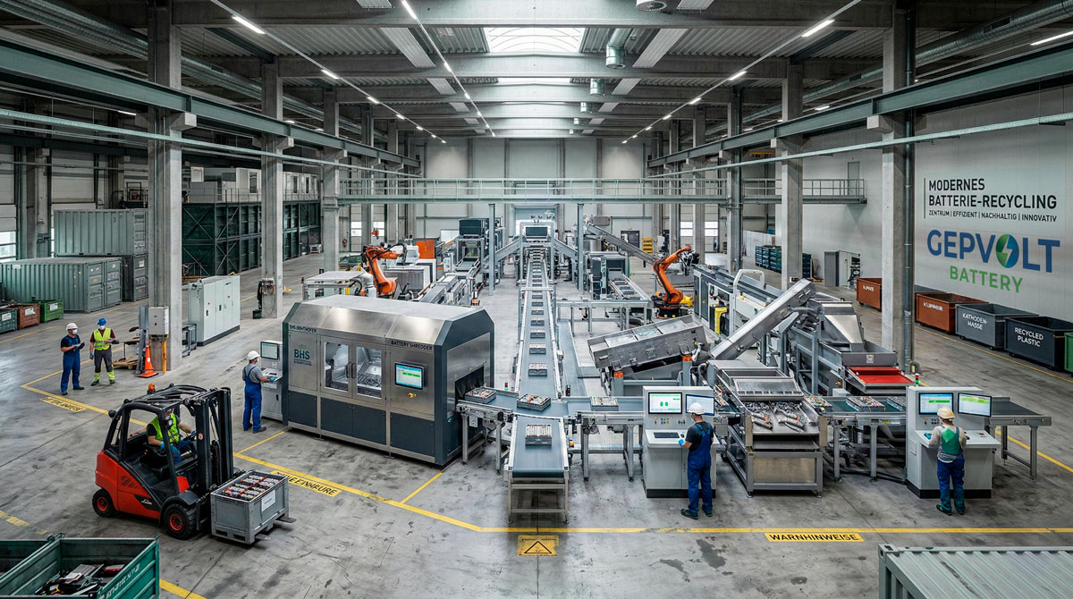 Anlagenhalle für das Recycling von Batteriespeichern bei GEPVOLT